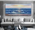 Blaue Wellen des Sonnenlicht Meerblicks durch Paletten Messer Strandkunstwanddekor Küstenbeschaffenheit